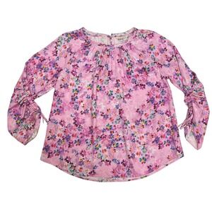 Soft Surroundings Women's Long Sleeve Pink Floral Blouse Round Neck Boho Sz M